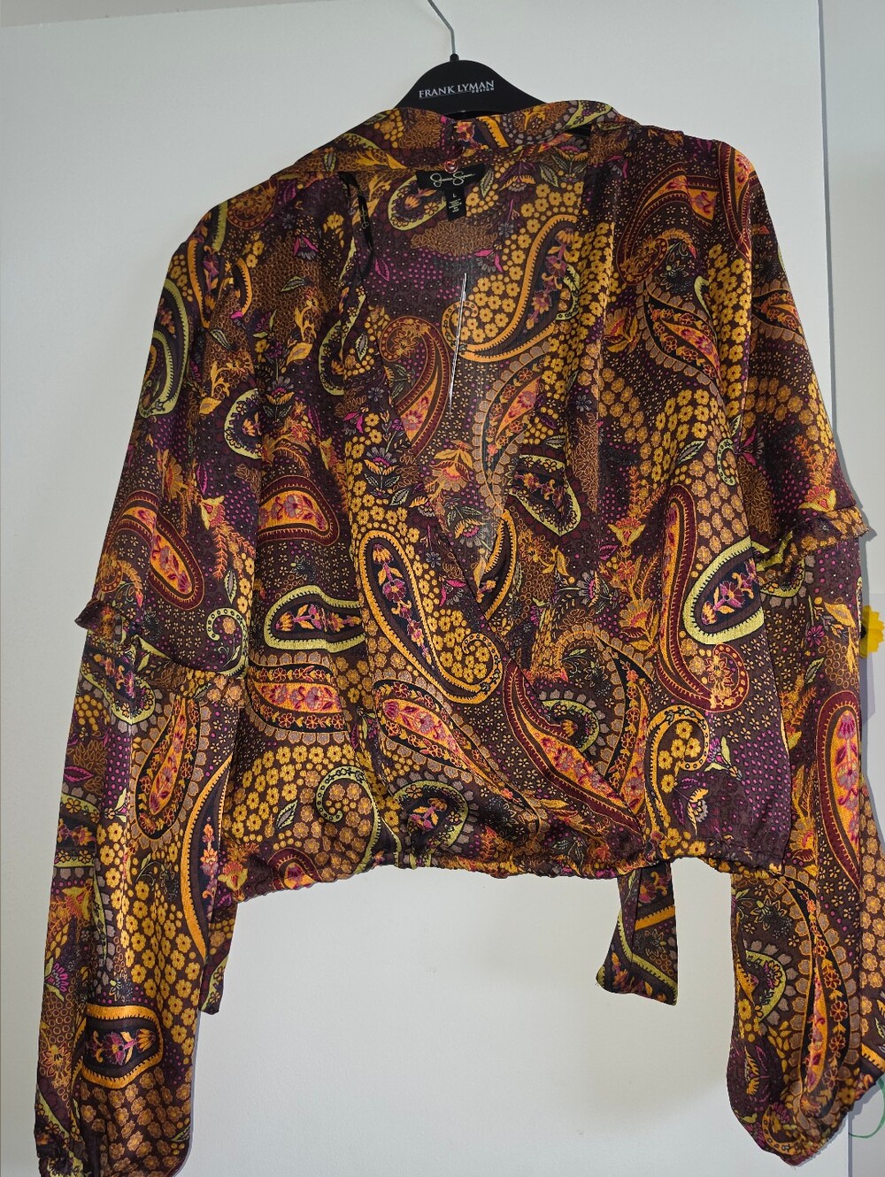 Jessica Simpson Mahogany Paisley Top With Neck Tie in Purple, Gold and Pink